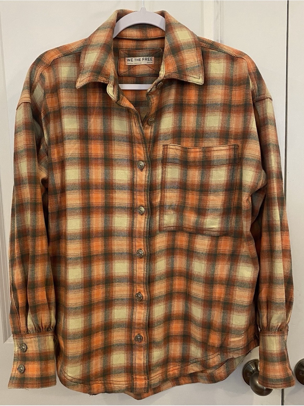 Free People We The Free Button Up Shirt Ashley Orange Plaid Flannel